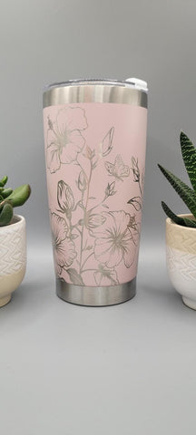 Hibiscus, flowers, floral, garden Laser Engraved Custom Seamless 20oz Double Wall Insulated Tumbler Travel mug