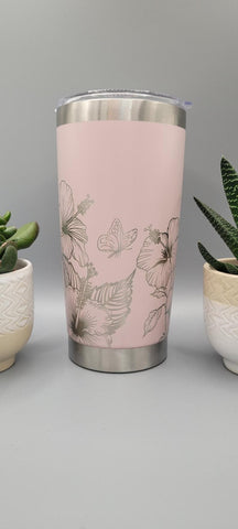 Hibiscus, flowers, floral, garden Laser Engraved Custom Seamless 20oz Double Wall Insulated Tumbler Travel mug
