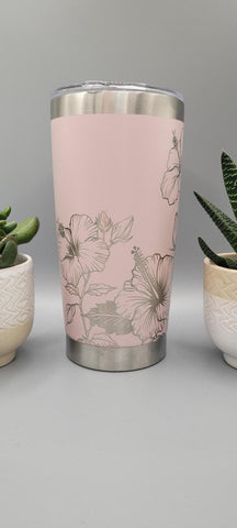 Hibiscus, flowers, floral, garden Laser Engraved Custom Seamless 20oz Double Wall Insulated Tumbler Travel mug