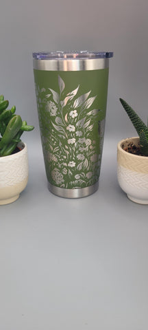 Leopard and flowers Laser Engraved Custom Seamless 20oz Double Wall Insulated Tumbler Travel mug