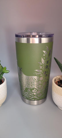 Leopard and flowers Laser Engraved Custom Seamless 20oz Double Wall Insulated Tumbler Travel mug