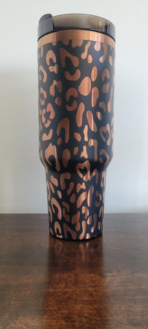 Leopard spots, African wildlife, Africa Black on copper base 40oz Double Wall Insulated Tumbler with Handles Gift for mom, Granny, sister