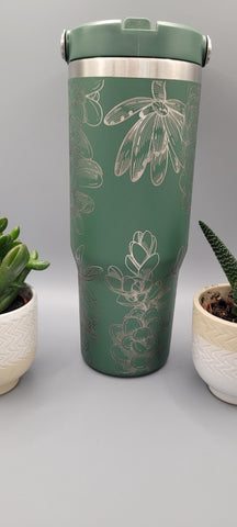 Succulents, cactus, flowers, floral tumbler, Laser Engraved 30oz Double Wall Insulated Tumbler