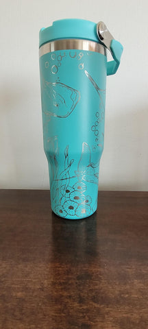 Stingray, under the sea, ocean , fish tumbler, Laser Engraved 30oz Double Wall Insulated Tumbler