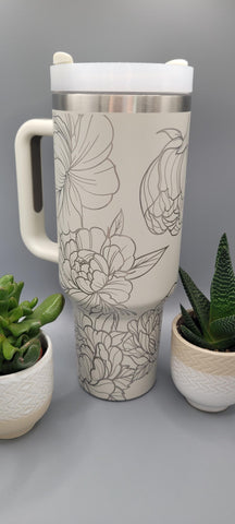 Marigolds, flowers, Floral 40oz Double Wall Insulated Tumbler with Handles Gift for mom, Granny, sister, Niece