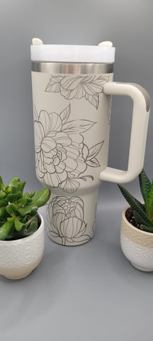 Marigolds, flowers, Floral 40oz Double Wall Insulated Tumbler with Handles Gift for mom, Granny, sister, Niece