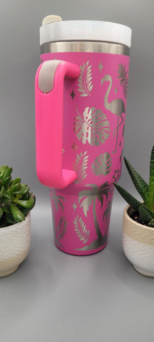 Flamingo, Hibiscus, Hawaii 40oz Double Wall Insulated Tumbler with Handles Gift for mom, Granny, sister, Niece
