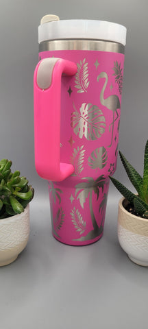 Flamingo, Hibiscus, Hawaii 40oz Double Wall Insulated Tumbler with Handles Gift for mom, Granny, sister, Niece