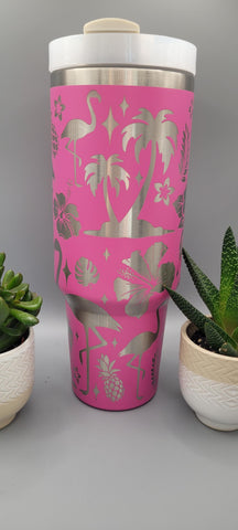 Flamingo, Hibiscus, Hawaii 40oz Double Wall Insulated Tumbler with Handles Gift for mom, Granny, sister, Niece