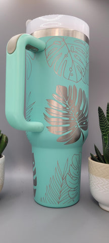 Monstera Leaves, Garden 40oz Double Wall Insulated Tumbler with Handles Gift for mom, Granny, sister, Niece