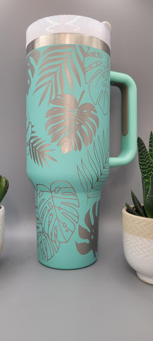 Monstera Leaves, Garden 40oz Double Wall Insulated Tumbler with Handles Gift for mom, Granny, sister, Niece
