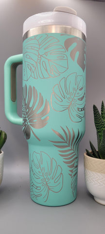 Monstera Leaves, Garden 40oz Double Wall Insulated Tumbler with Handles Gift for mom, Granny, sister, Niece