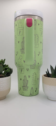 Succulents, cactus, cacti Floral 40oz Double Wall Insulated Tumbler with Handles Gift for mom, Granny, sister, Niece