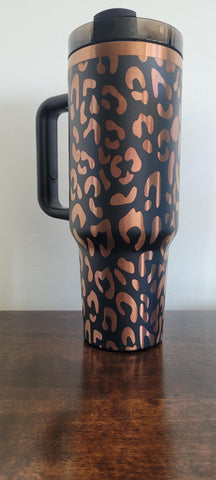 Leopard spots, African wildlife, Africa Black on copper base 40oz Double Wall Insulated Tumbler with Handles Gift for mom, Granny, sister