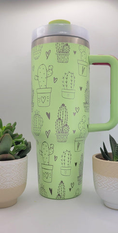 Succulents, cactus, cacti Floral 40oz Double Wall Insulated Tumbler with Handles Gift for mom, Granny, sister, Niece