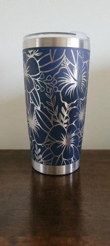 Hibiscus, Island style flowers  Laser Engraved 20oz Double Wall Insulated Tumbler Travel mug, Tumbler