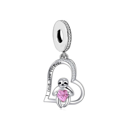 Adorable Sloth Dangle Charm  'I Love You Forever'  925 Sterling Silver- Perfect Gift Idea- Fits all Charm Bracelets Sloth Heart charm