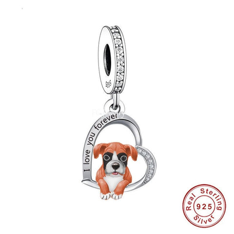 Boxer Dog Charms, Bracelets, 925 Sterling Silver, Dog Lover Gift, Dog Jewelry, Dog Keepsake Heart Charm