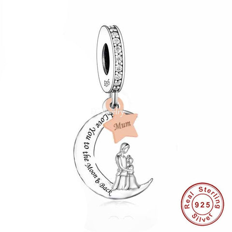 Mum I Love You To The Moon and Back charm European style Bracelets, 925 Sterling Silver, Mum Daughter Jewelry, mum Daughter Keepsake