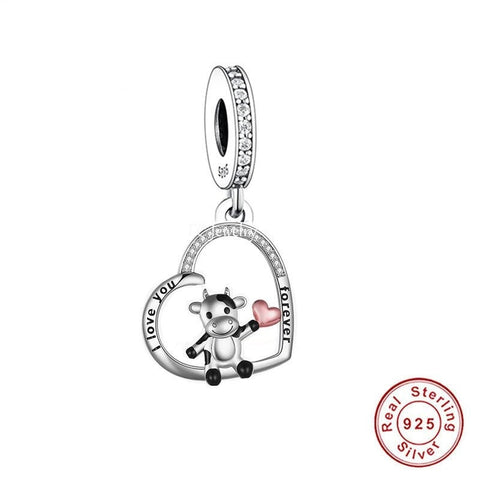 Cow with heart Charm I Love you forever Jewelry, Remembrance Jewelry, Cow Charm, Fits European Style Bracelets and necklaces