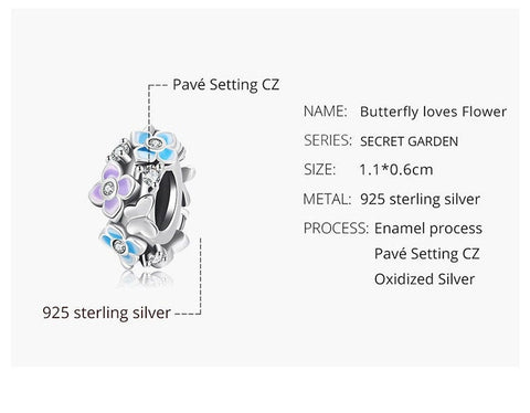 Daisy Butterfly Garden Charms 925 Silver Charm European style Bracelet , Necklace Charm, 925 Charm, Gifts for her