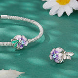 Dragonfly on flower 925 Silver Charm European style Bracelet, Necklace Charm 925 Charm, Gifts for her Dragonfly Charm