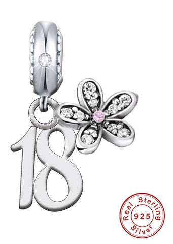 18th Birthday Celebration, 925 Sterling Silver  18th Birthday Dangle Charm Bead - Landmark Birthday - Fits all Charm Bracelets