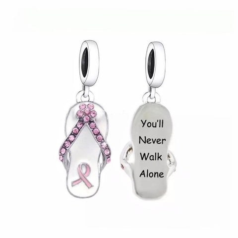 You’ll Never Walk Alone Pink Cancer Ribbon Breast Cancer Awareness Charm European style Bracelets, Breast Cancer Awareness Survivor Gift