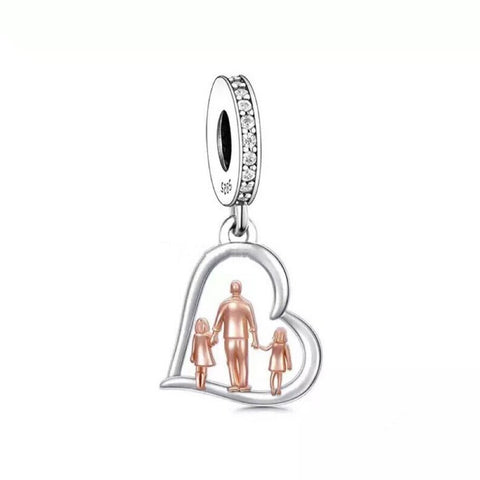 Father Dad And Two Daughters Charm Bead European style 925 Sterling Silver Dad Daughter Jewelry Dad Memorial Jewelry Dad Keepsake Gift