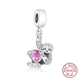 Adorable Sloth Dangle Charm 925 Sterling Silver- Perfect Gift Idea- Fits all Charm Bracelets Sloth with Heart charm