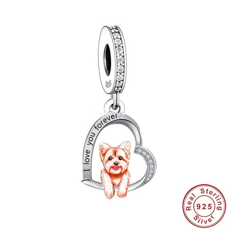 Yorkshire Terrier Charm, Yorkie charm, Puppy Love, 925 Sterling Silver I Love You Forever Dangle Charm Fits all Charm Bracelets