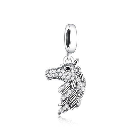 Sparkling Pave Horse Head + Mane' Dangle Charm - Perfect Gift Idea- Fits all Charm Bracelets Horse Jewelry, Horse Pendant