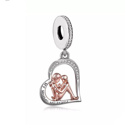 Mother Daughter Charm, European style, Mom Daughter Jewelry, Daughter To Mom Gift Charm Heart charm