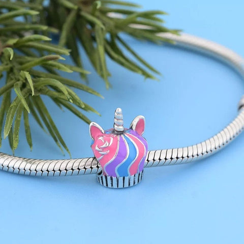 Unicorn Cupcake Cake charm, 925 Sterling Silver, Food Charm