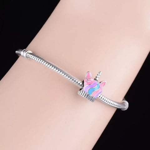 Unicorn Cupcake Cake charm, 925 Sterling Silver, Food Charm