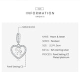 Alphabet Letter N Heart Dangle Charm 925 Silver Charm European style Bracelet , Necklace Charm, 925 Charm, Gifts for her