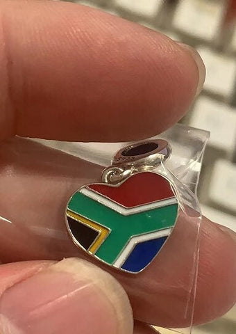 Love South Africa Flag Heart Charm 925 Silver Charm Fits European Bracelet Necklace Charm 925 Charm Africa charm South African charm