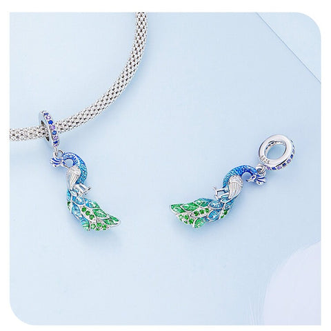 Peacock Dangle Charm - Perfect Gift Idea- Fits all Charm Bracelets Peacock Jewelry, Flower and bird Pendant