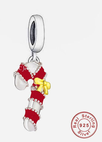 Christmas Candy Cane Charm dangle Charm 925 Silver Sterling Silver Charms Gifts for her Christmas gift