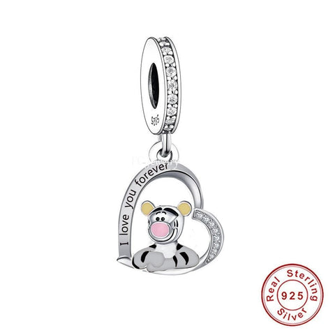 Tiger charm, I love you Forever 925 Silver Charm European style Bracelet , Necklace Charm, 925 Charm Winnie the Pooh charm