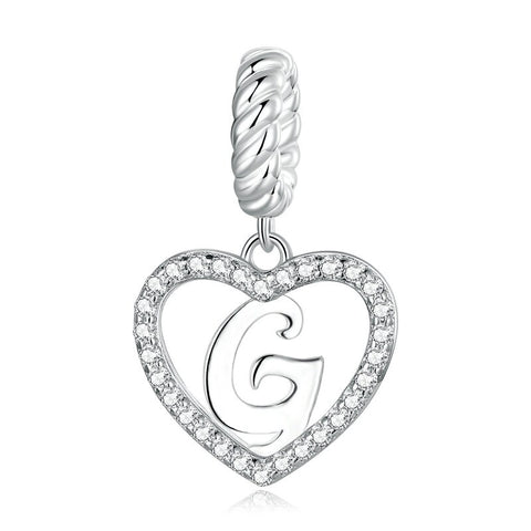 Alphabet Letter G Heart Dangle Charm 925 Silver Charm European style Bracelet , Necklace Charm, 925 Charm, Gifts for her