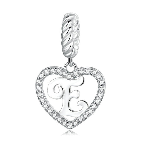 Alphabet Letter E Heart Dangle Charm 925 Silver Charm European style Bracelet , Necklace Charm, 925 Charm, Gifts for her