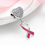 Breast Cancer Awareness Charm For Bracelets, 925 Sterling Silver Breast Cancer Awareness Charm, Pink Ribbon Charm, European style Bracelets