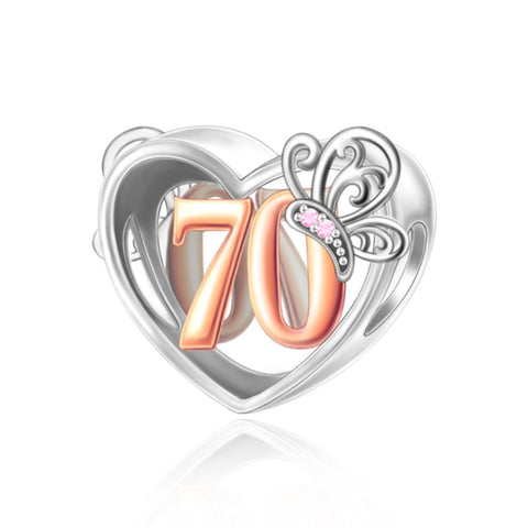 70th Birthday Celebration, 925 Sterling Silver 70th Birthday Dangle Charm Bead Landmark Birthday Fits all Charm Bracelets 70th gift