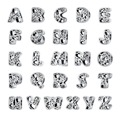 Alphabet Letters A to Z Charm 925 Silver Charm European style Bracelet , Necklace Charm, 925 Charm, Gifts for her