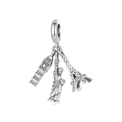 Big Ben Eiffel Tower Statue of Liberty Travel Charms Bracelets, 925 Sterling Silver, Travel Jewelry, Travel Lover Souvenir Gift