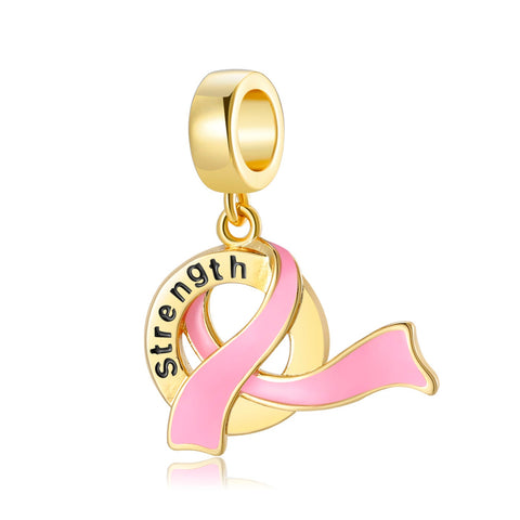 Strength Breast Cancer Awareness Pink Ribbon Charms  925 Sterling Silver, Breast Cancer Survivor, Breast Cancer Hope Love Gift