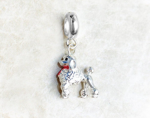 French Poodle dog Dog Charms Fit European Bracelets, 925 Sterling Silver, Dog Lover Gift, Dog Jewelry, Dog Keepsake Heart Charm