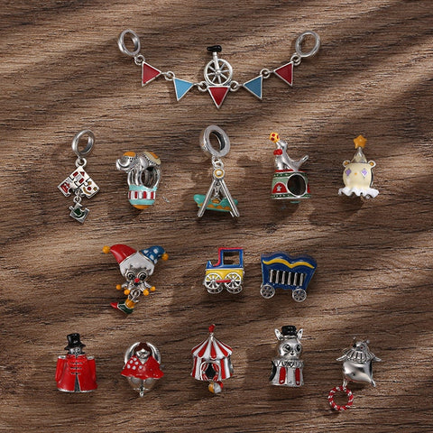 Colorful Circus Theme 925 Silver Charm Fits European Bracelet Necklace European Charm, Gifts for her, Circus Tent charm, Big top Charm