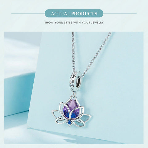 Lotus Charm, With CZ stone Lotus Jewelry, Floral Charm Floral Jewelry Spiritual Jewelry Buddhist Charm Buddhist Jewelry European style Charm